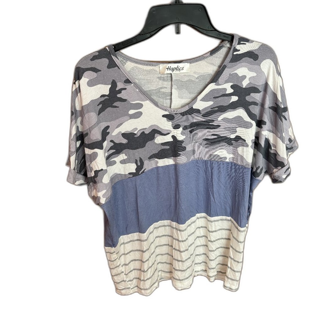 Haptics by Holly Harper Boutique Short Sleeve Top Camo blue‎ mashup